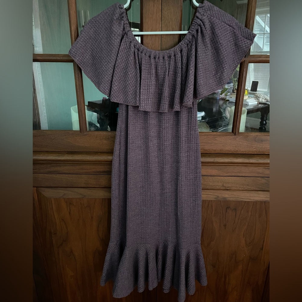 Lularoe Waffle Knit Cici Off The Shoulder Purple Dress XXS